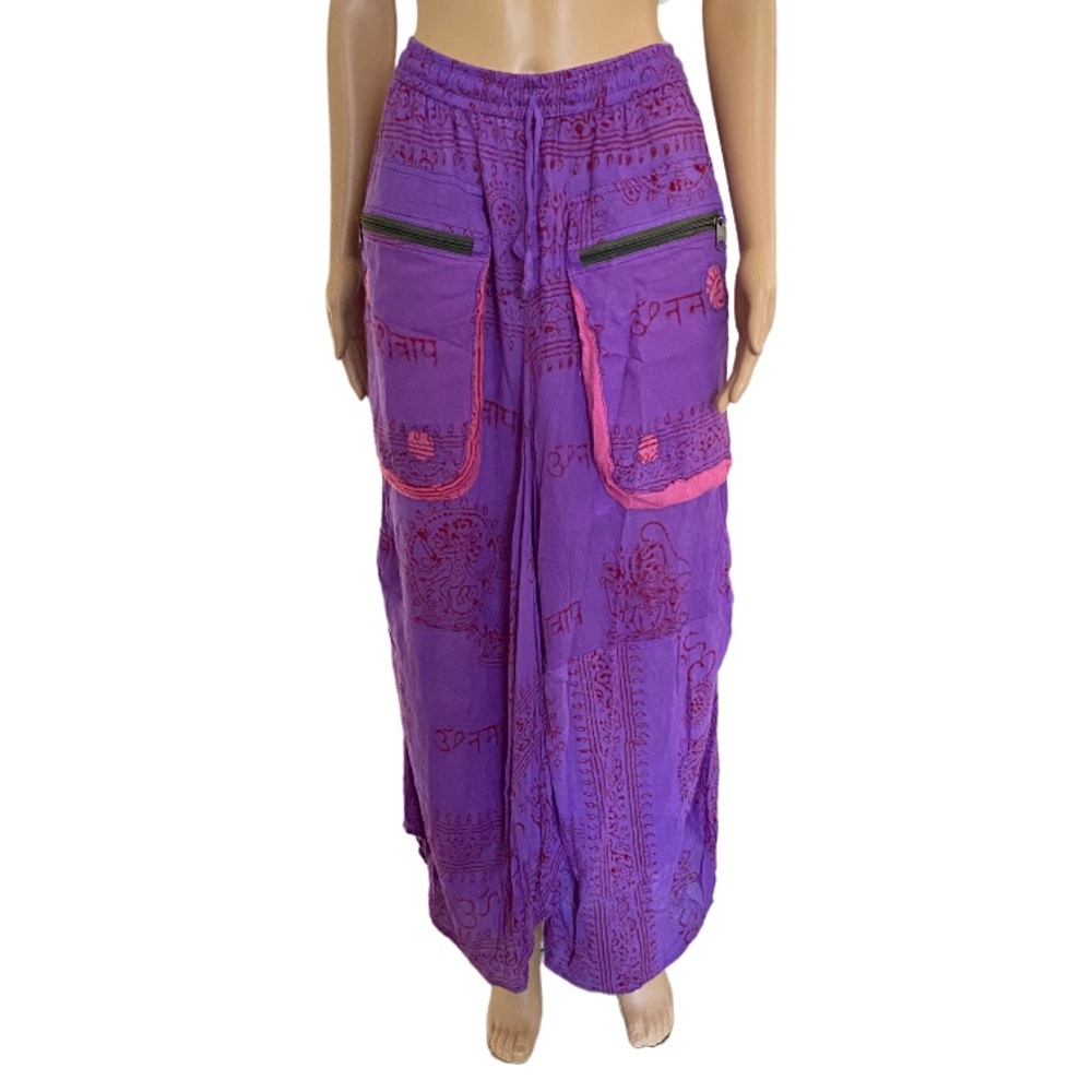 SIDDHARTHA Purple Patterned Cotton Gauze Patchwork Pocket Maxi Skirt Size M